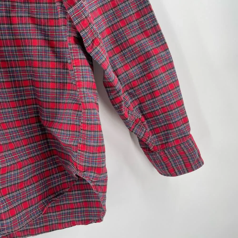 RALPH LAUREN Boys Button Down Shirt Size Medium Plaid Tartan 100% Cotton Red